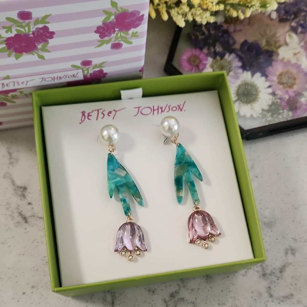 Betsey Johnson Whimsical Blue and Purple Dangle Earrings